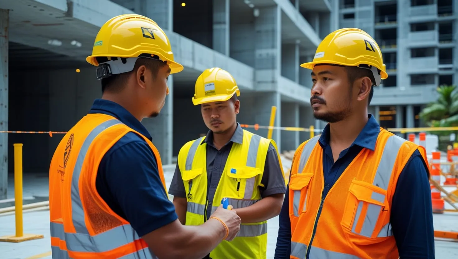 Construction worker with CIDB Green Card at building site entrance